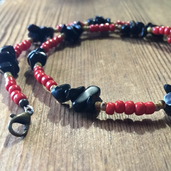 Men's Necklace, 18 Inches Long, Red and Black Nuggets /Handmade Men's Necklace - Picture 12 of 12